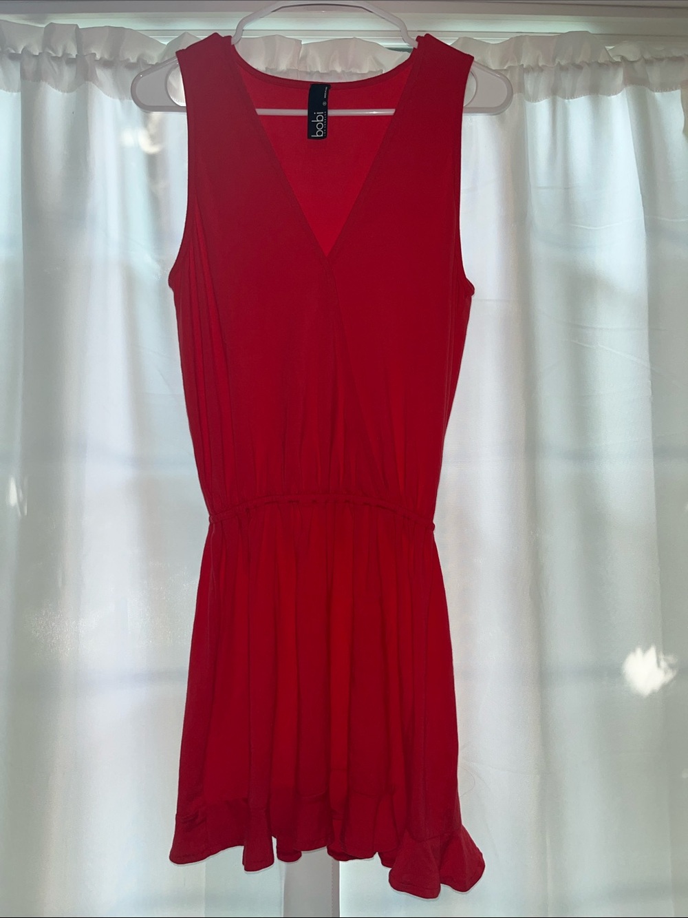 bobi Bright Red V-Neck Sleeveless Mini Dress
